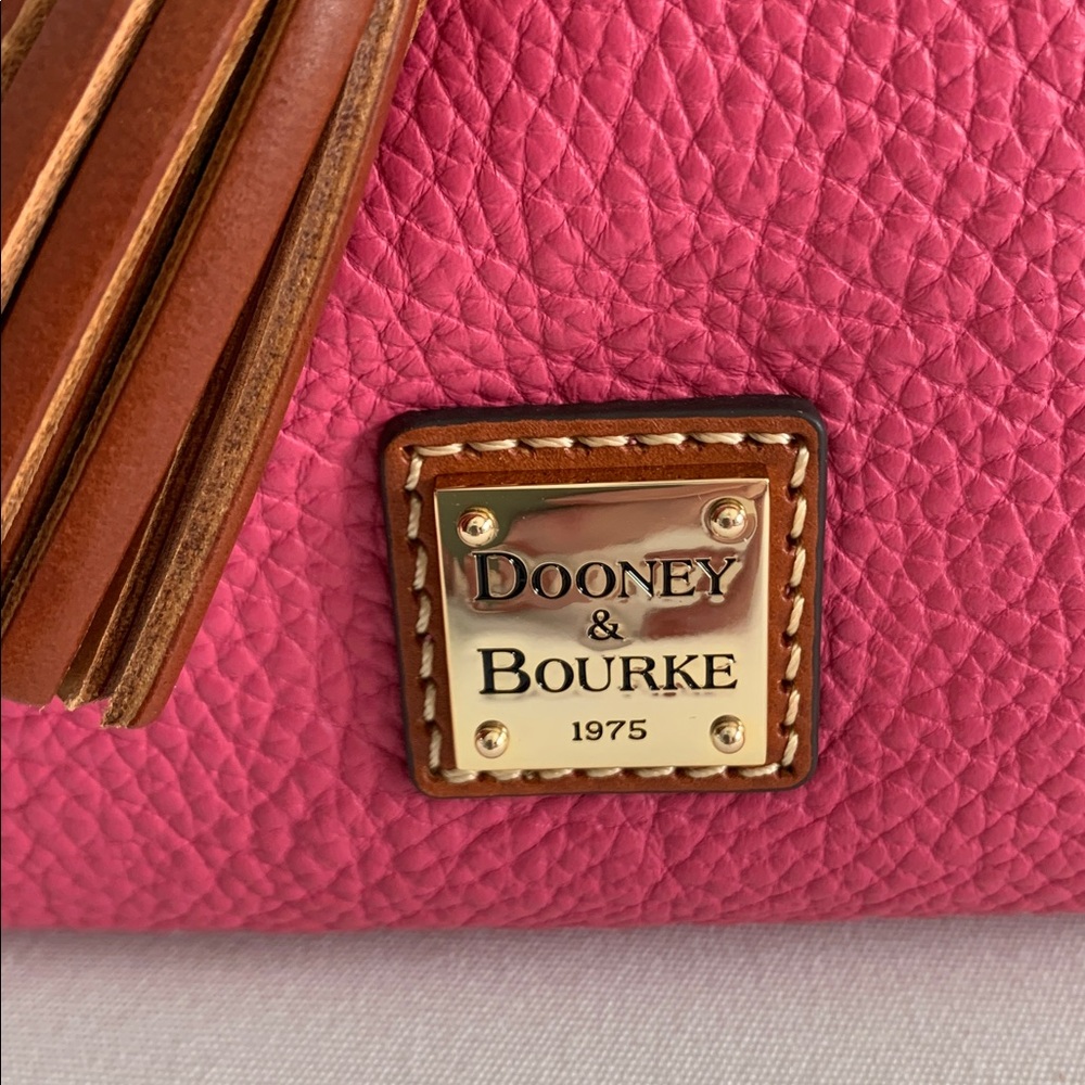 Dooney & Bourke Pink Pebble Leather Drawstring Shoulder Bag with Brown Trim - Picture 6 of 7